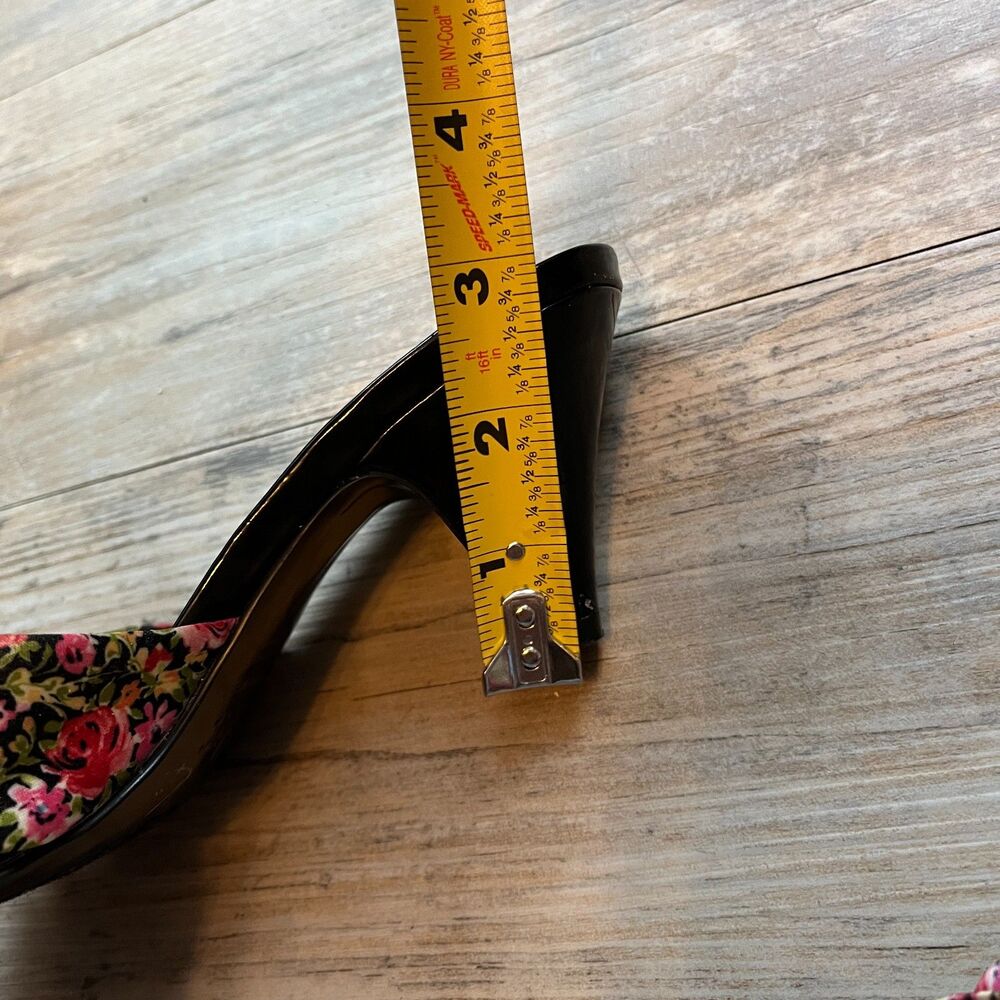 Anne Klein Kitten Heels Y2K Sz 6.5 Bow Floral Black Pink Cute Bright Girly - Picture 5 of 6